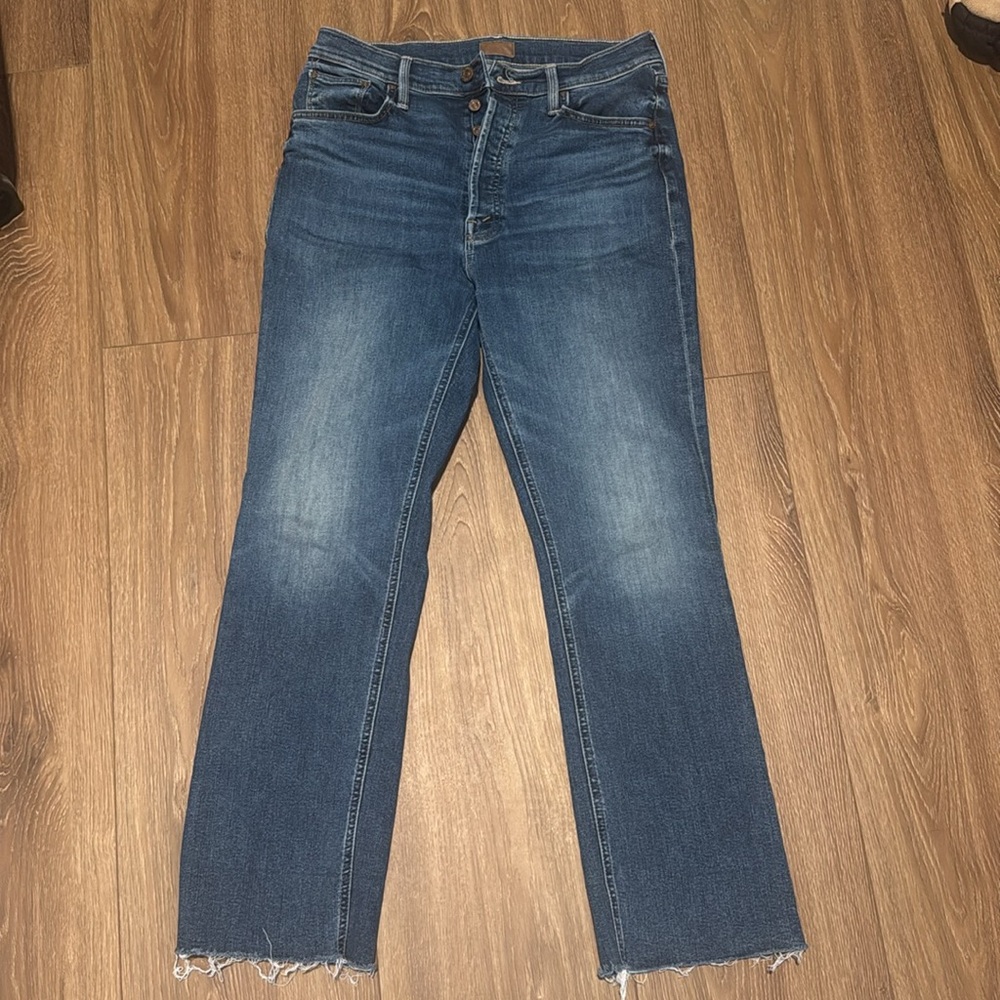 Mother tripper flood denim jeans women size 30 straight leg ankle stretch crop